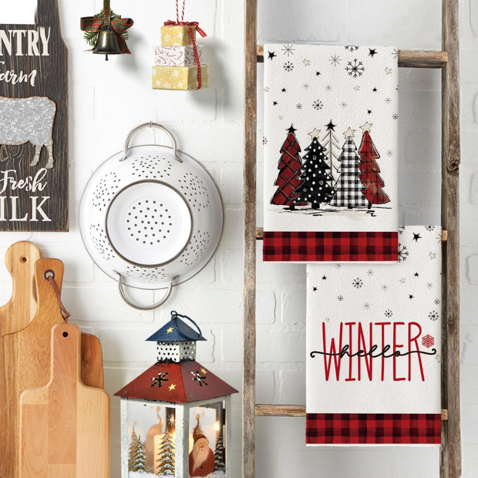 Red Black Snowman Christmas Kitchen Towels Set Of 4 18x26 Inch - Image 2