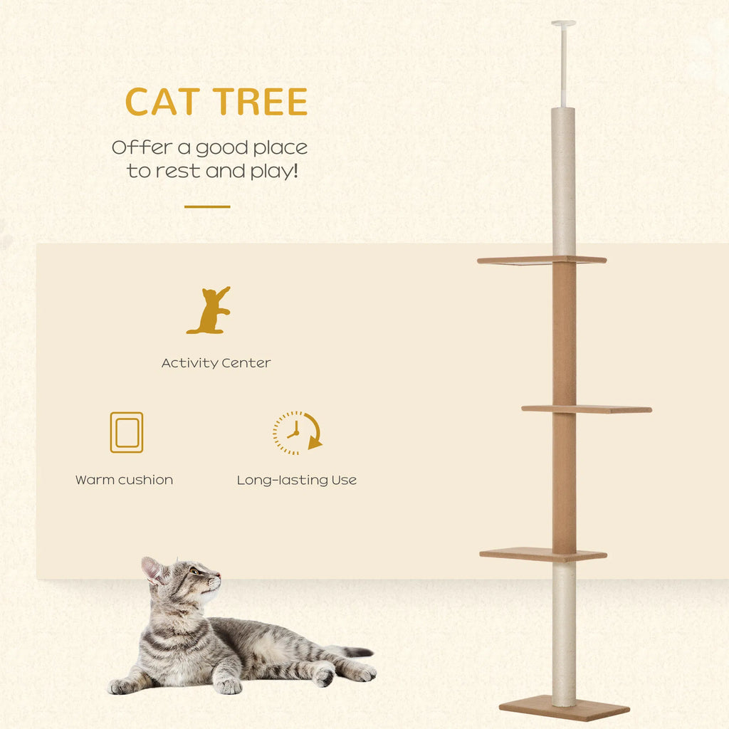 100" Floor To Ceiling Cat Tree w/ 3 Perches Activity Center for Kittens Cat