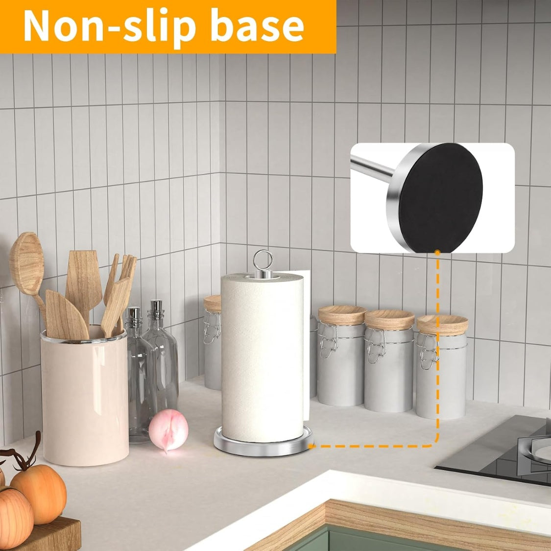 Silver Stainless Steel Paper Towel Holder Countertop With Weighted Non Slip - Image 7