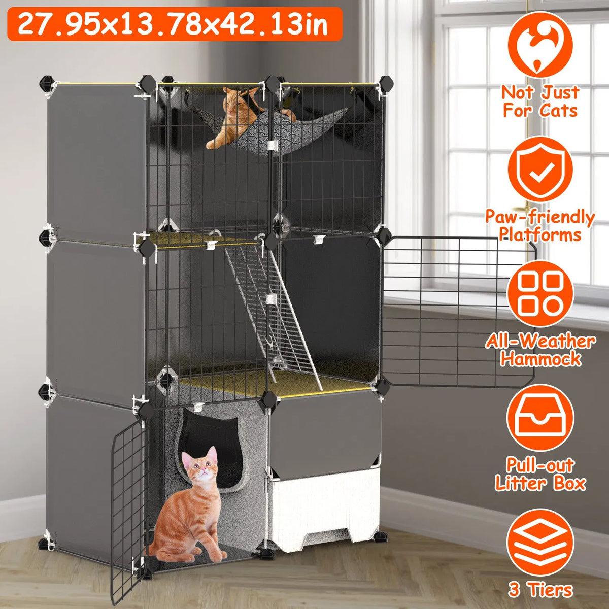 Multi Level Cat Playpen Cage 3 Tier Indoor Cat House with Built in Litter