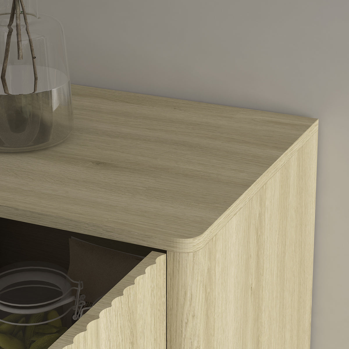 Fluted Wood Sideboard Buffet Cabinet with Adjustable Storage