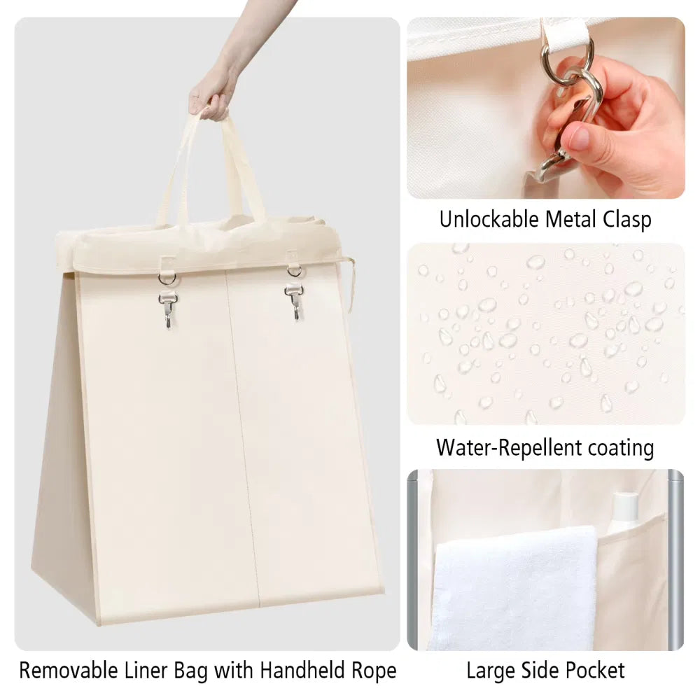 Laundry Hamper With Wheels 140L Rolling Section Removable Liner Handles - Image 4