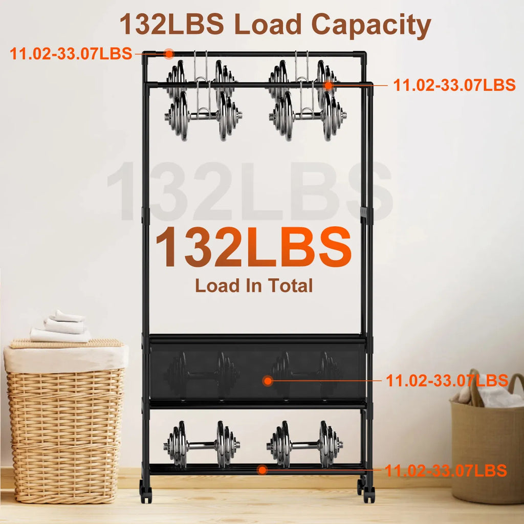 1Pc Double Rods Garment Rack with Storage Bag Portable Clothing Rack with - Image 3
