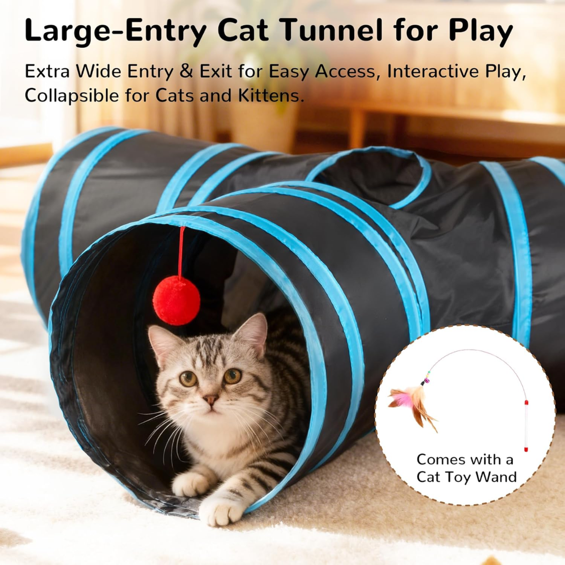 Pet Cat Tunnel Tube Toys 3 Way Collapsible Tunnels For Indoor Cats - Image 5