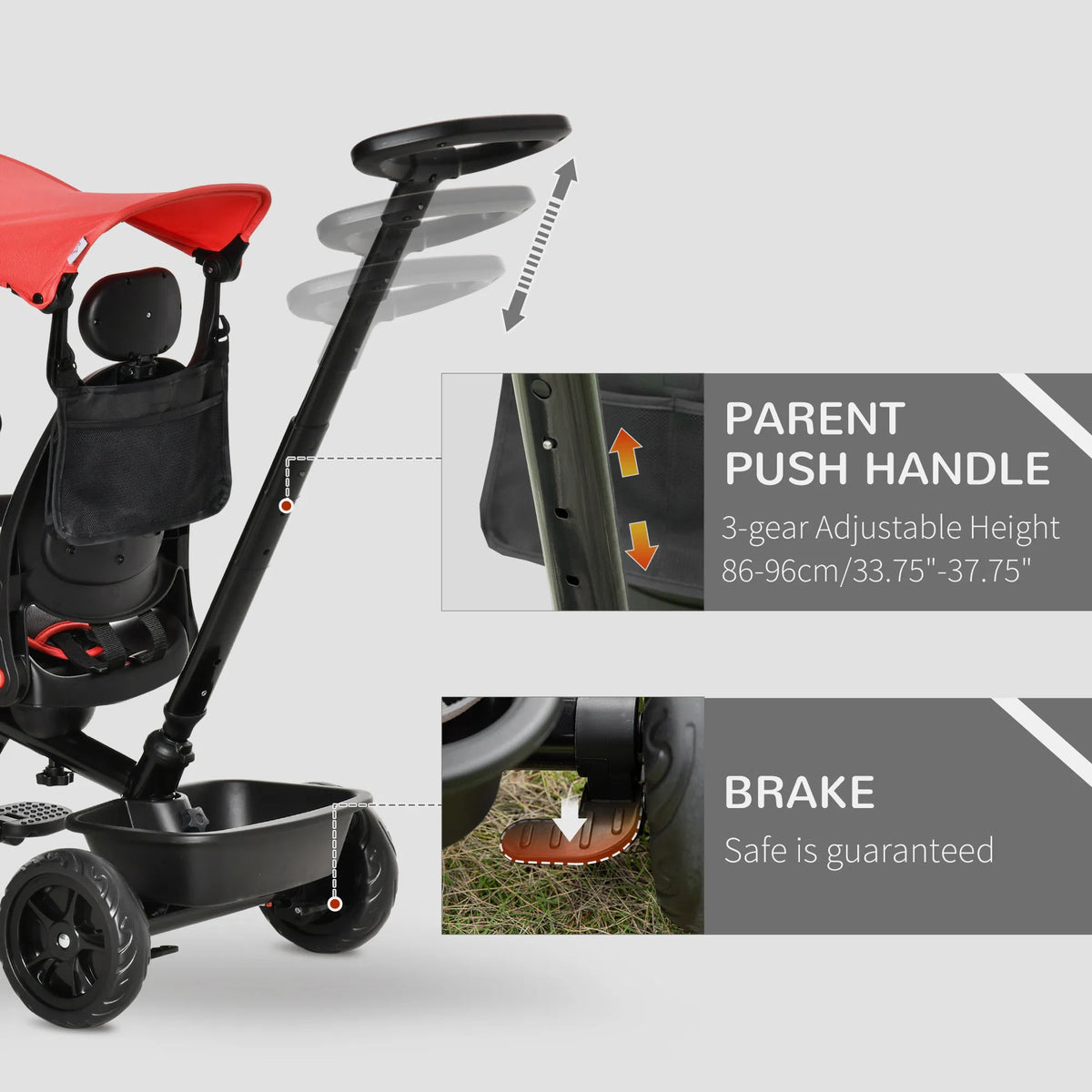 Kids Tricycle 4 In 1 Trike with Reversible Angle Adjustable Seat Removable - Image 4