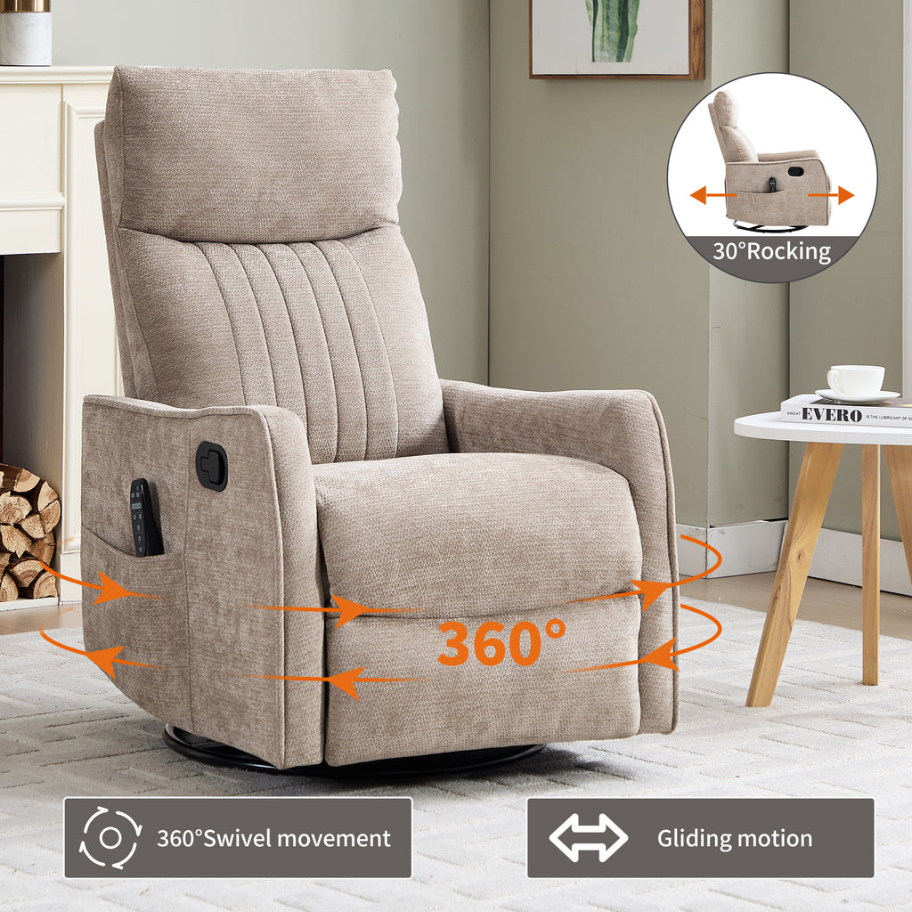 Khaki Heat Massage Manual Recliner Chair with Rocker and Swivel in Fabric for - Image 3