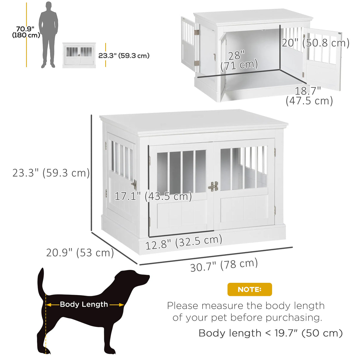 31" Dog Crate Furniture End Table with Three Doors for Small Dogs White - Image 2
