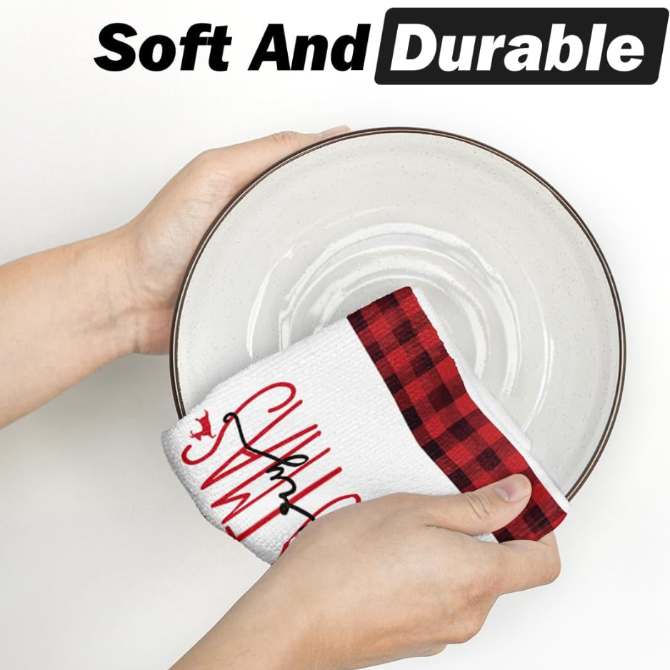 Red Black Snowman Christmas Kitchen Towels Set Of 4 18x26 Inch