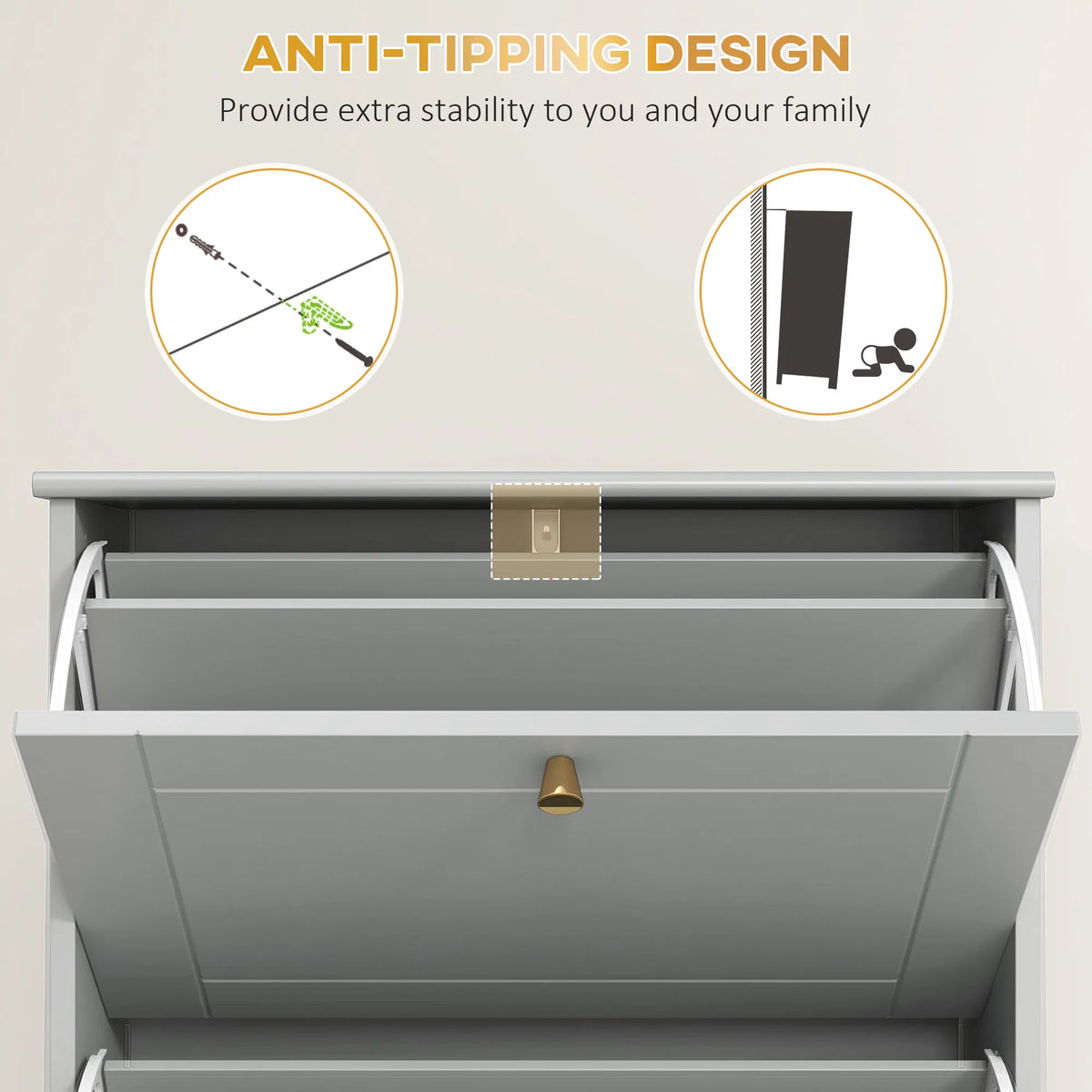 Narrow Shoe Storage with 3 Flip Drawers and Adjustable Shelves Shoe Cabinet - Image 3