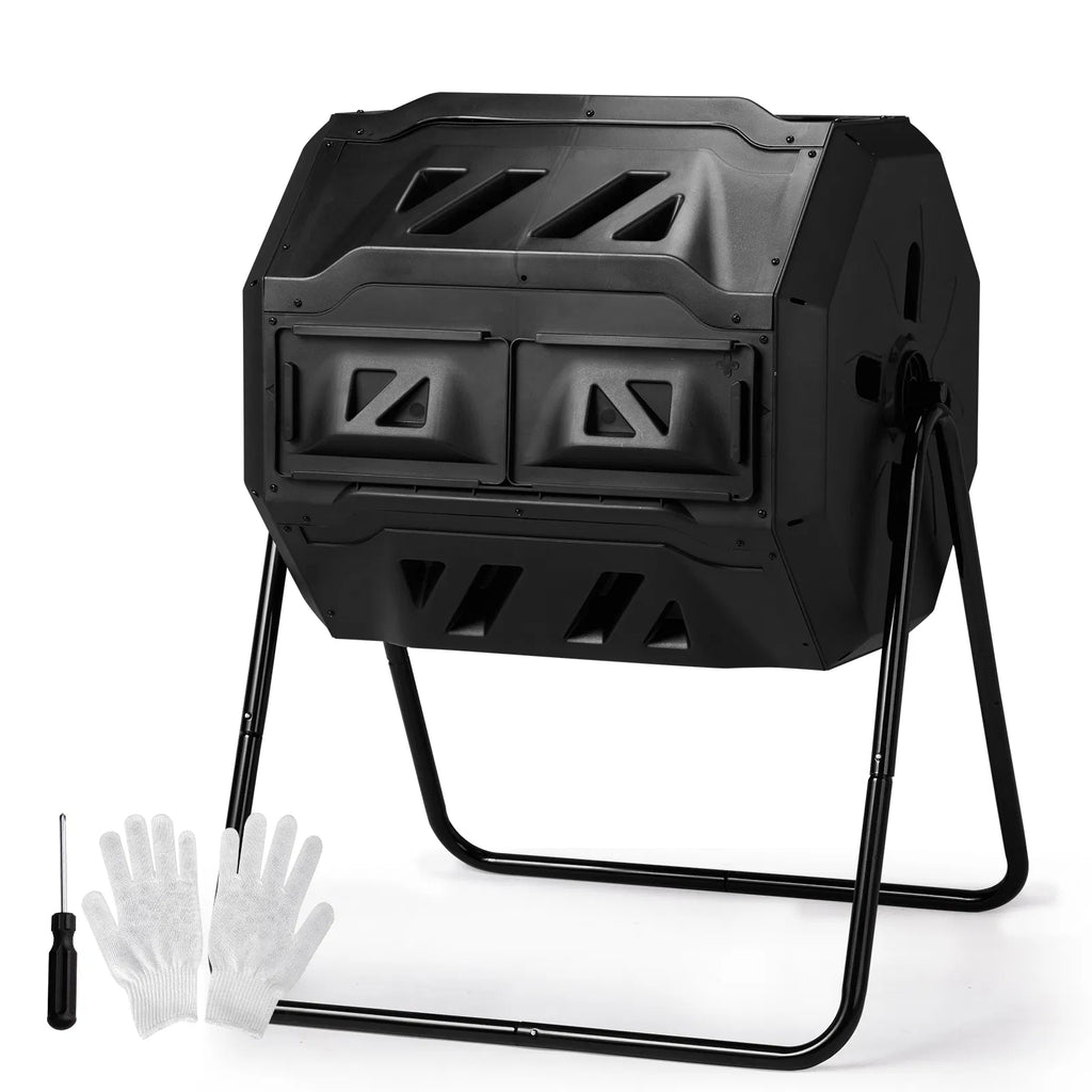 Outdoor Compost Tumbler Dual Chamber Outdoor Tumbling Composter Dual Rotating - Image 2