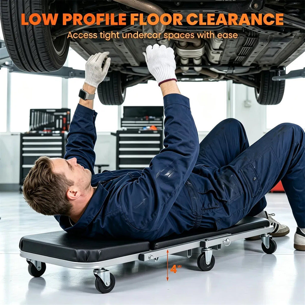 36" 2 in 1 Mechanic Creeper Seat with 360 Swivel Casters Heavy Duty Metal