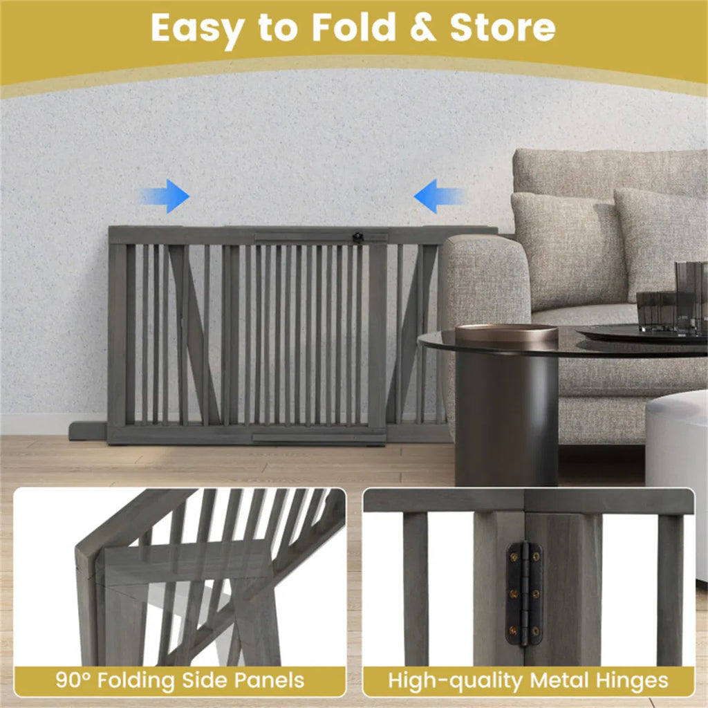 Adjustable Expandable Wooden Pet Gate 22 Inch Tall Freestanding Safety Fence