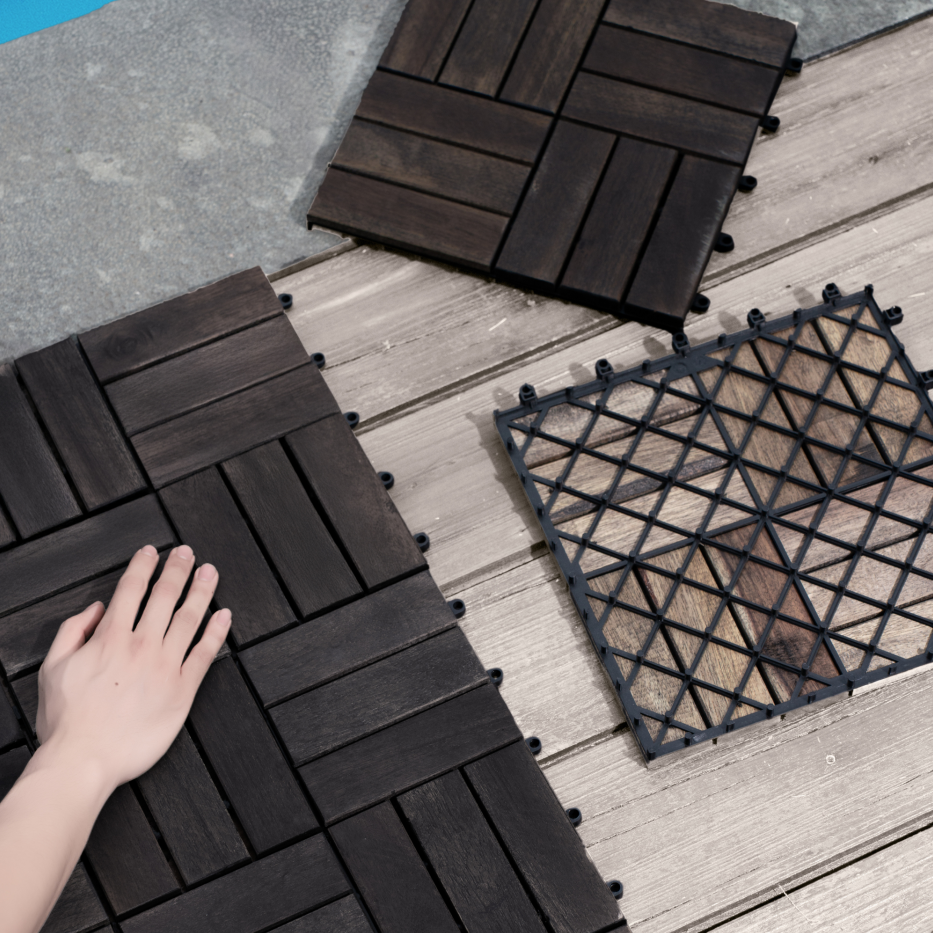 Acacia Wood Interlocking Deck Tiles Checker Pattern 30 PCS 12inch X 12inch