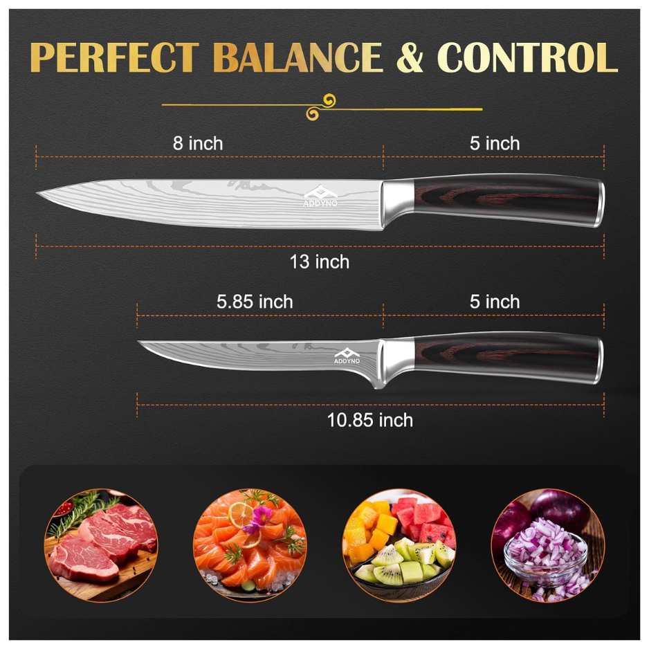 2 Piece Japanese High Carbon Stainless Steel Knife Set 8 Chef & 4 Paring Knives - Image 2