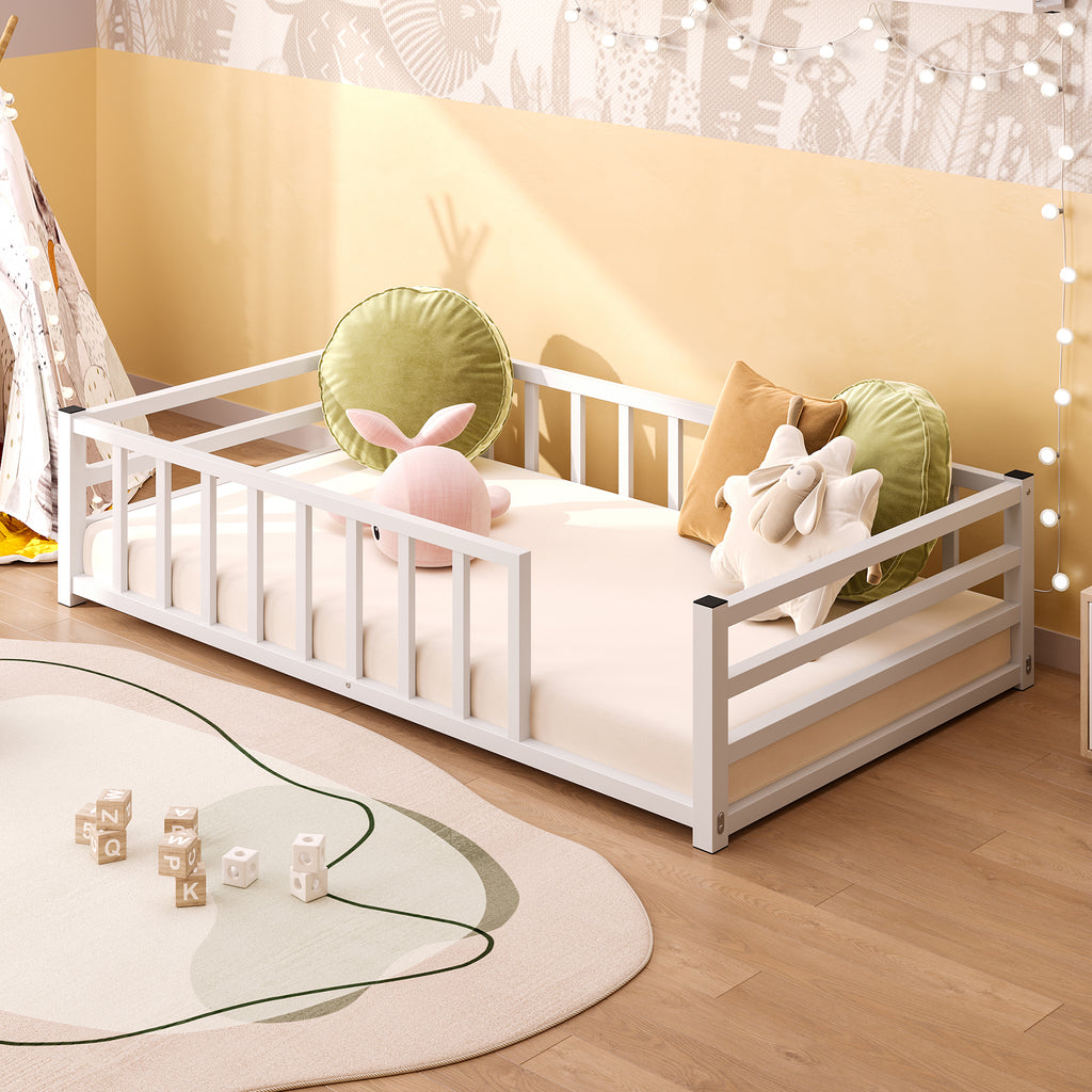 Twin Size Floor Bed Low Profile Metal Platform with Heavy Duty Guardrails No - Image 3