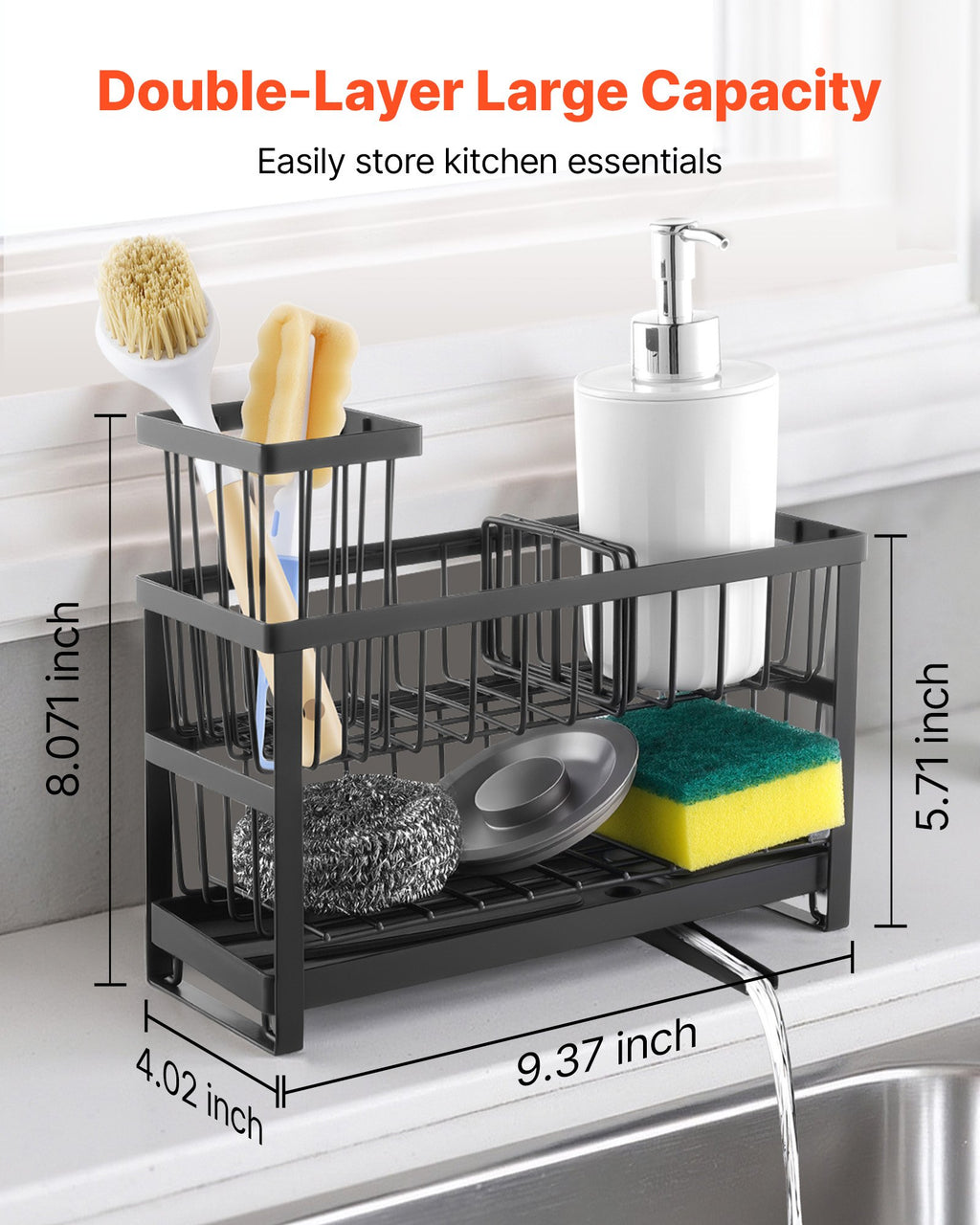 kitchen sink caddy organizer sponge dimensions and features