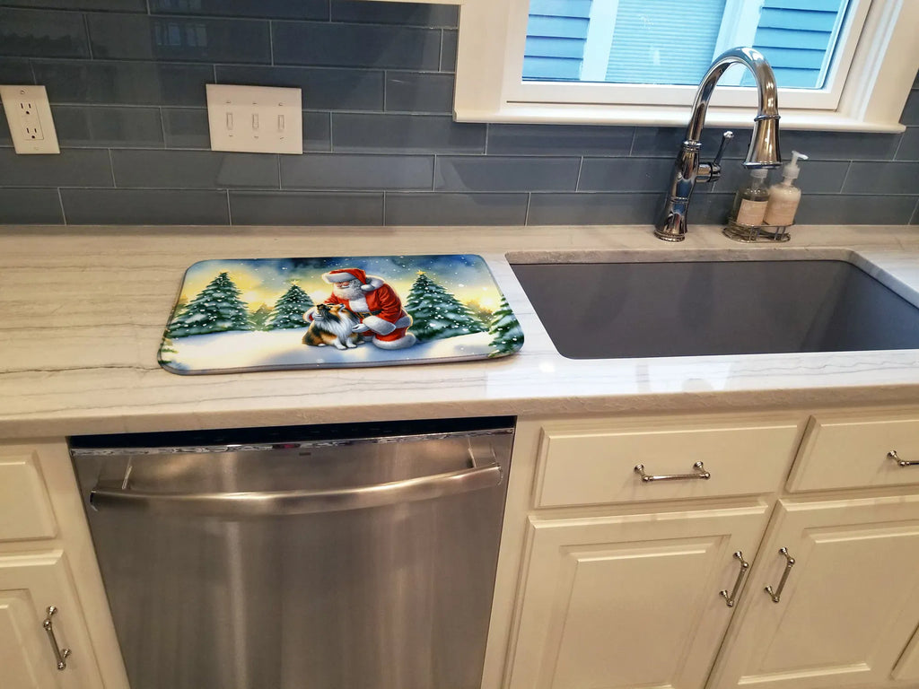 Sheltie and Santa Claus Dish Drying Mat Absorbent Dish Drying Mat Pad for - Image 2