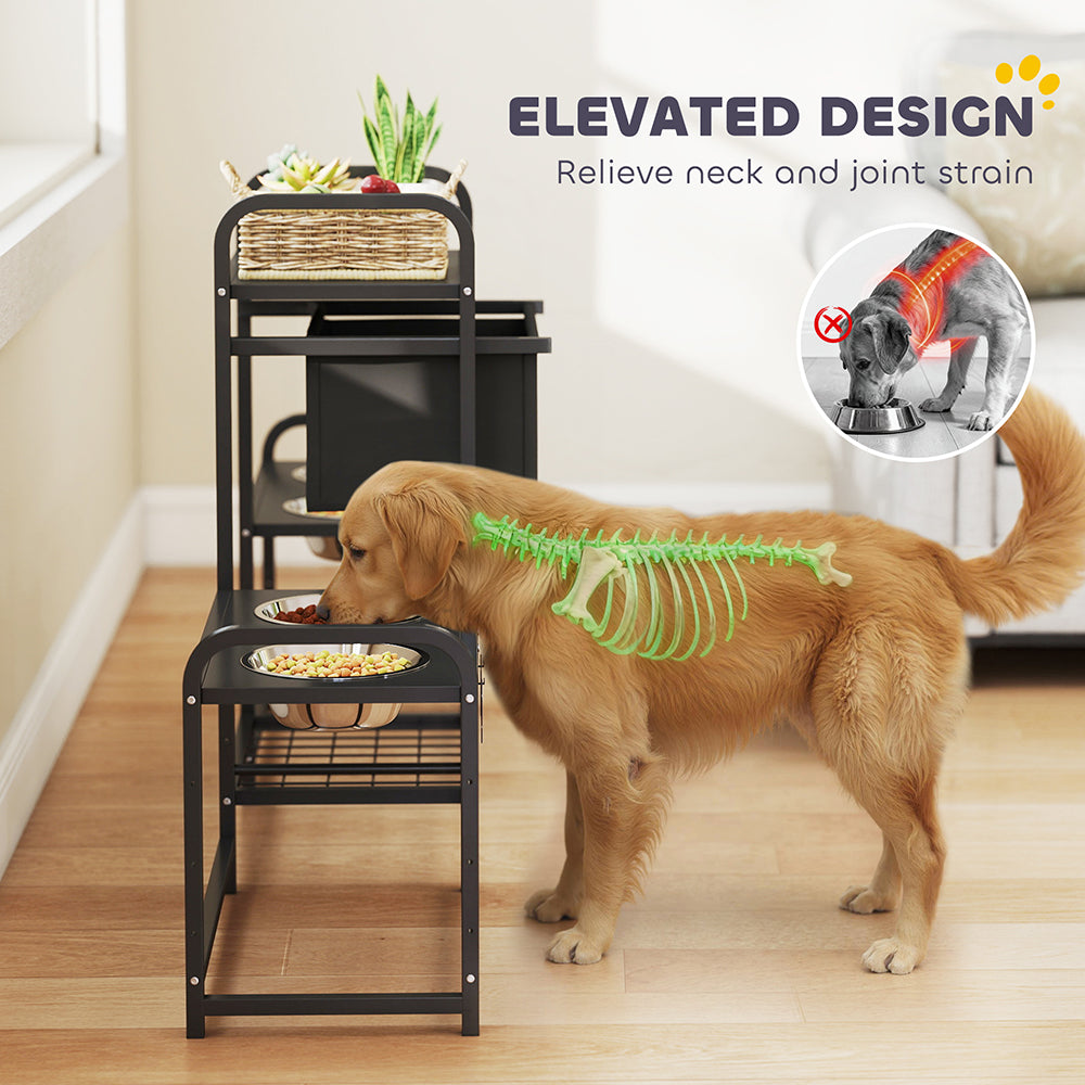 3 Height Adjustable Dog Bowl Stand Oxford Fabric With Features Four Bowls Toy