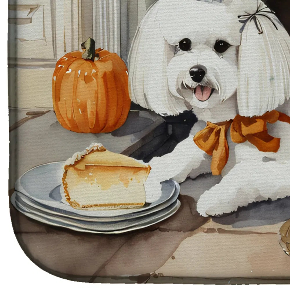 Bichon Frise Fall Kitchen Pumpkins Dish Drying Mat Absorbent Dish Drying Mat - Image 4