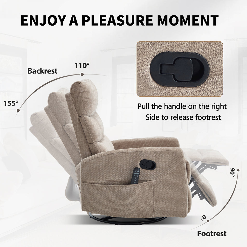 Heat Massage Manual Recliner Chair with Rocker and Swivel in Fabric for Living - Image 4