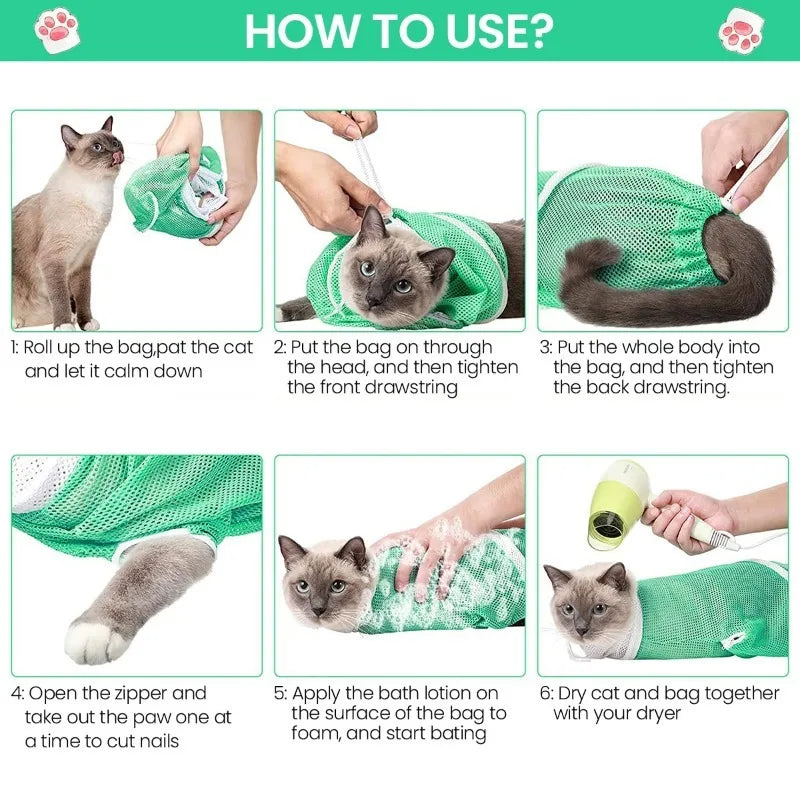 Cat Grooming Shower Bag Mesh Adjustable Multipurpose Pet Restraint Bag Prevent - Image 4