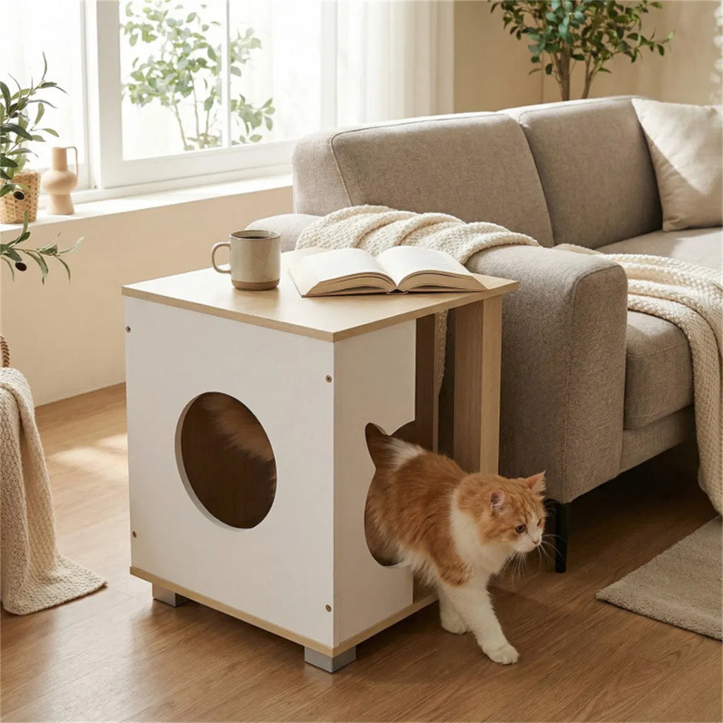 Multipurpose Wooden Cat House Nightstand Sturdy Metal Base Anti Slip Pet Furniture - Image 3
