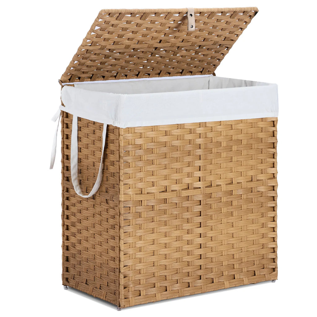 Laundry Basket with Lid 110 L Hand Woven Pp Rattan Laundry Basket with - Image 2
