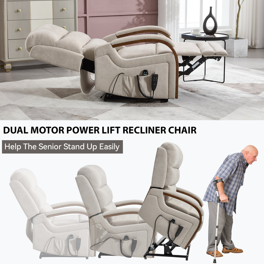 Power Beige Chenille Lift Recliner Chair Dual Motor Infinite Position Up to 350 - Image 2