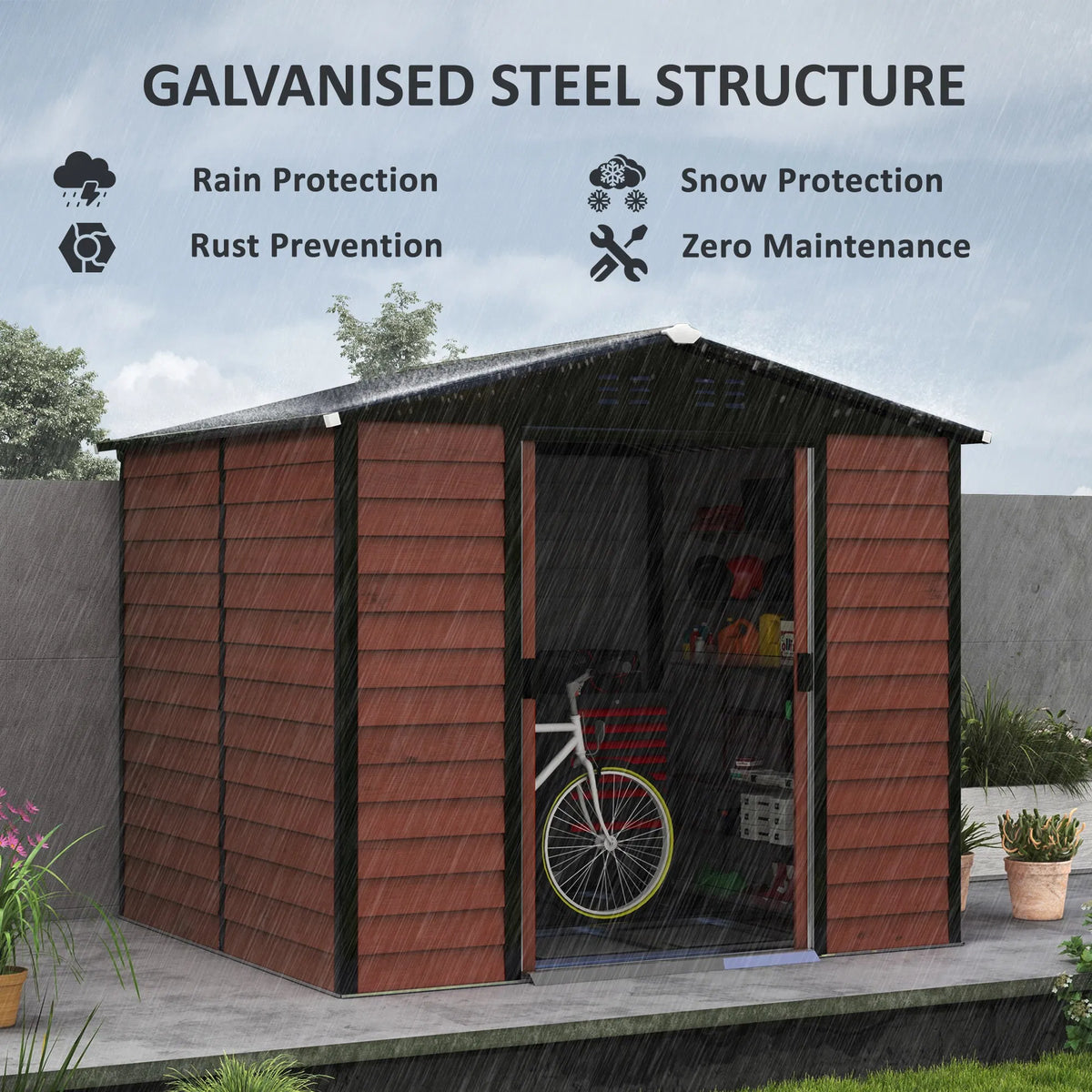8' x 7' Outdoor Storage Shed Galvanized Steel Metal Garden Shed with Lockable - Image 4