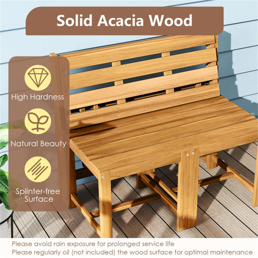 In Convertible Outdoor Acacia Wood Furniture Natural Loveseat Table Chairs
