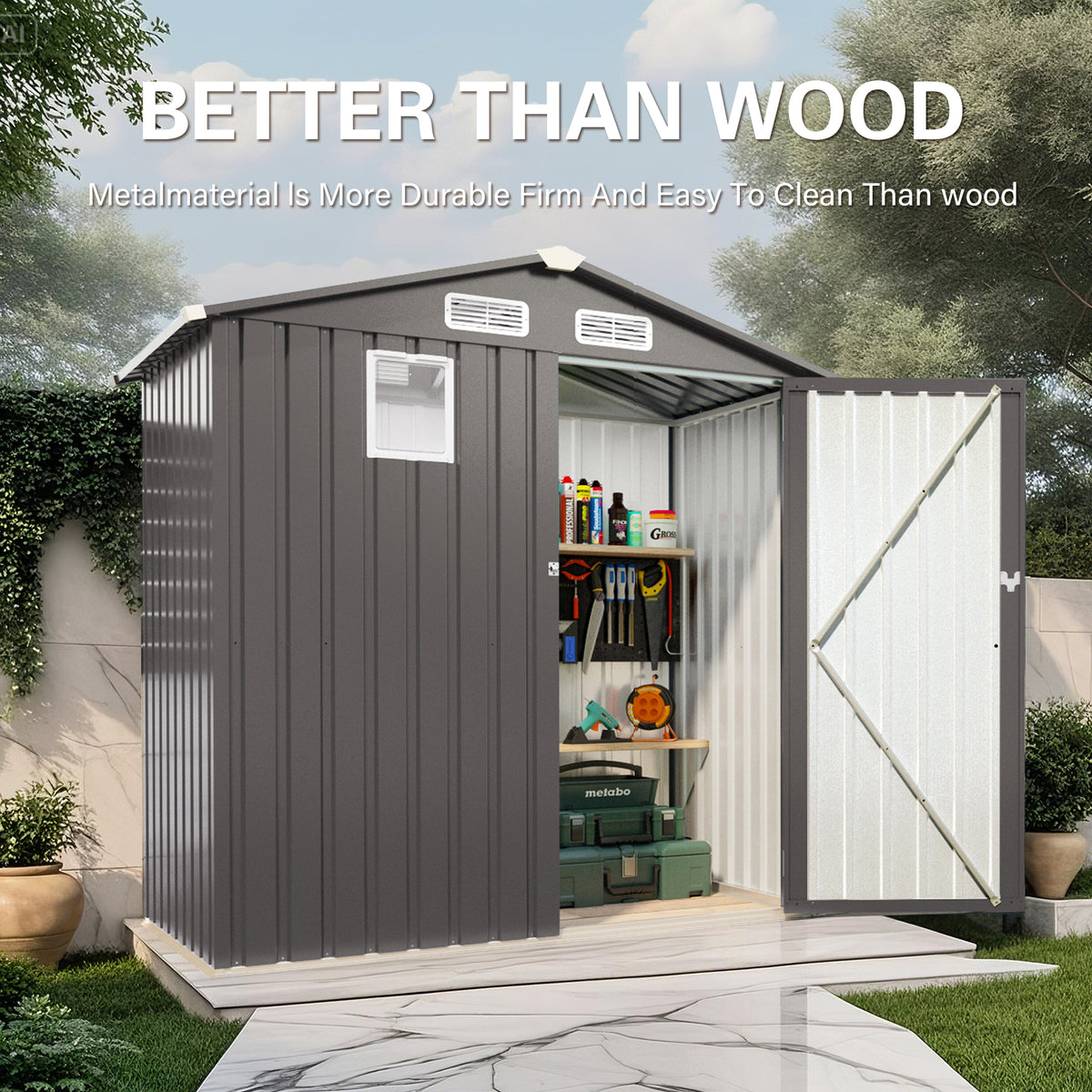 6x3.6 Gray Metal Outdoor Storage Shed