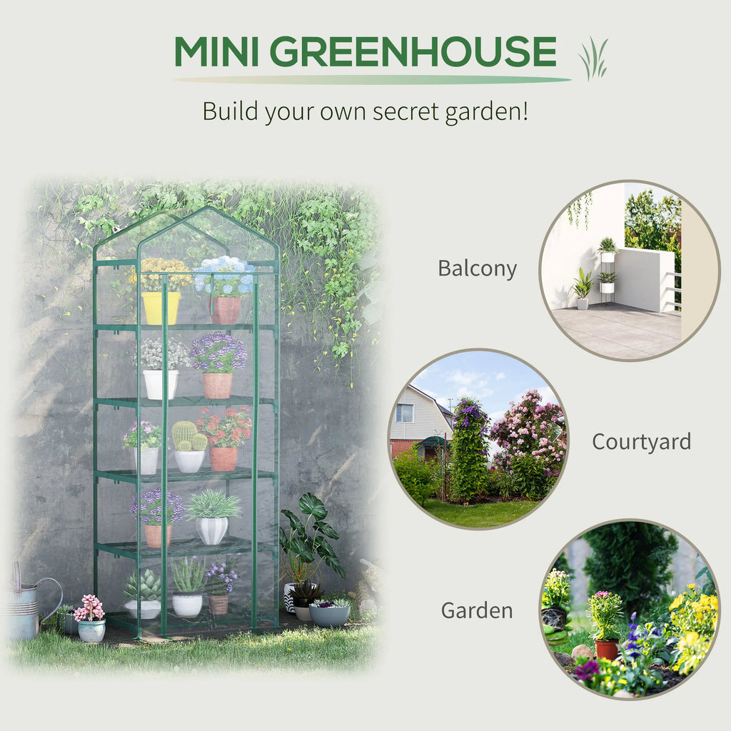 5 Tier Mini Greenhouse Portable Outdoor Flower Stand with Shelf Clips Indoor - Image 2