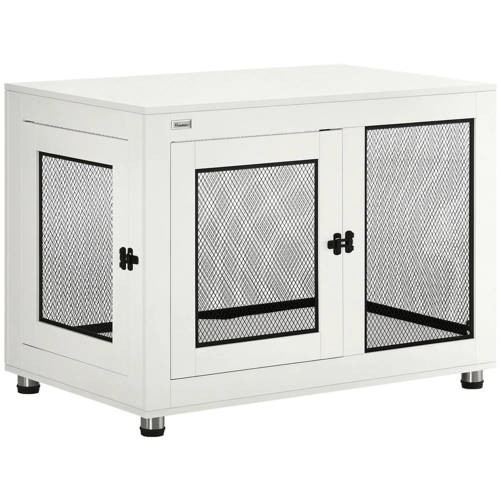 Pet Crate End Table with Water resistant Cushion or Large Medium Dogs White - Image 2