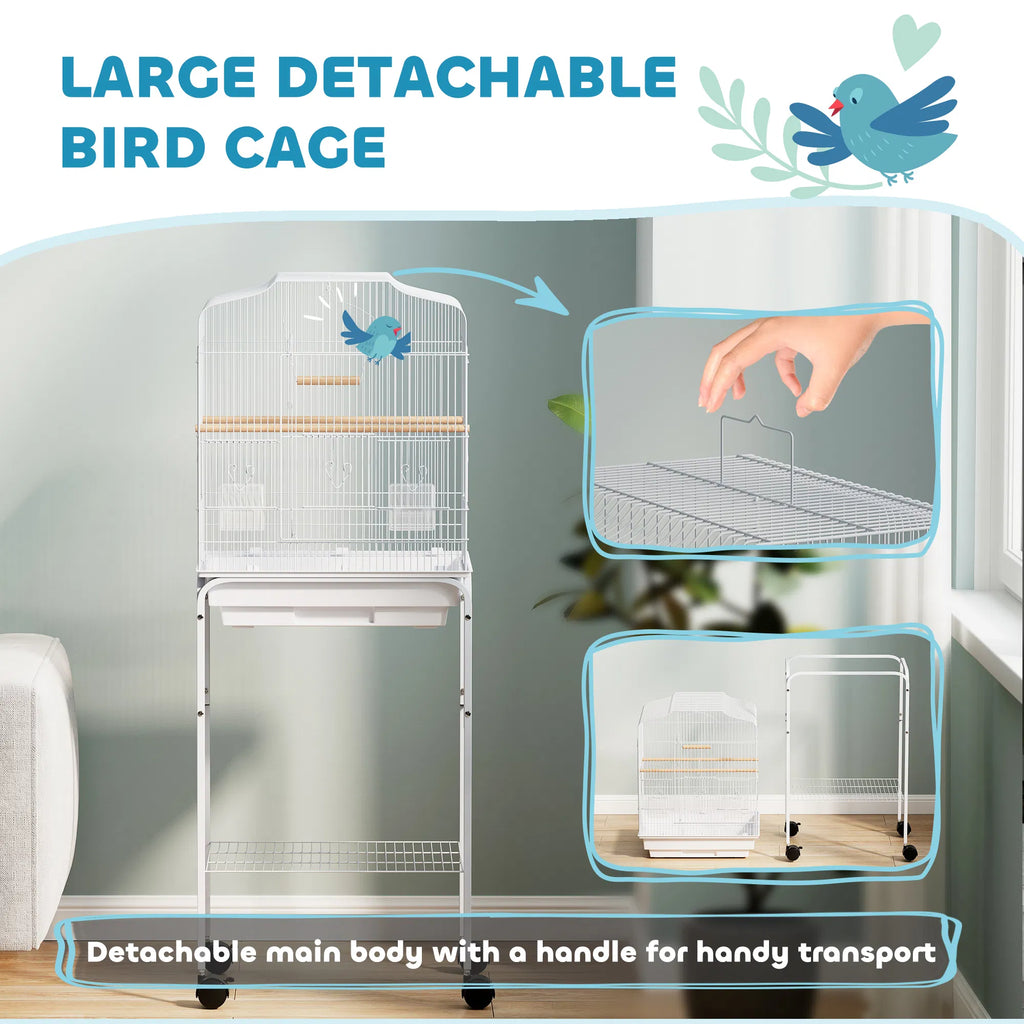 49" Rolling Bird Cage Cockatoo House Play Top Finch Pet Supply with Storage - Image 4