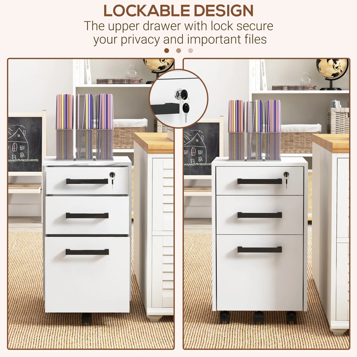Lockable Vertical File Cabinet with Lock 3 Drawer Filing Cabinet with Hanging - Image 4