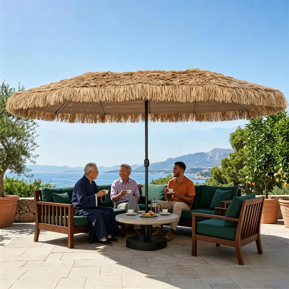 15 x 9 FT Double Sided Solar LED Patio Umbrella 144 LEDs 12 Modes Outdoor
