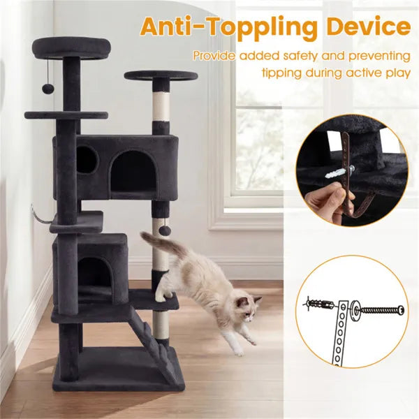 52" Tall Cat Tree Tower With Perches & Condos Multi Cat Playground With - Image 5