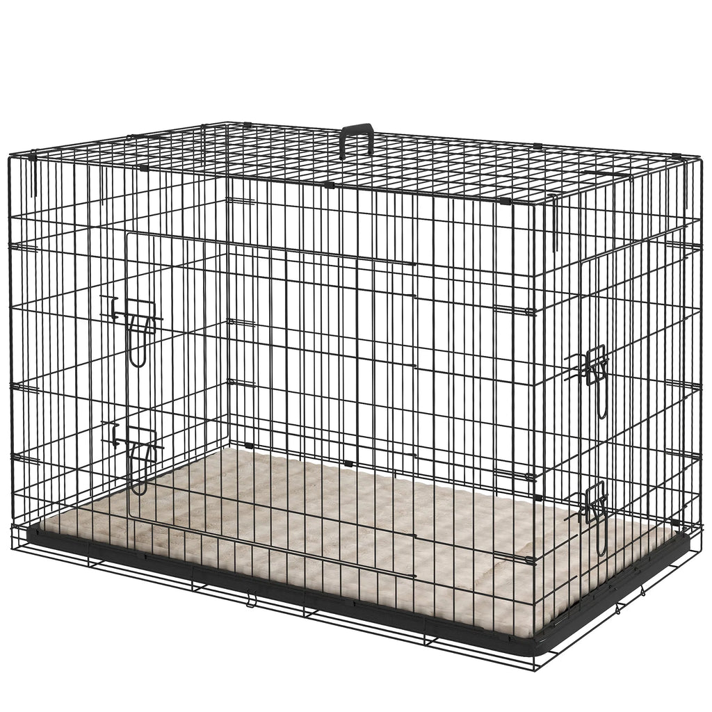 41" Dog Crate with 2 Doors Folding Metal Dog Cage with Soft Cushion Removable - Image 2