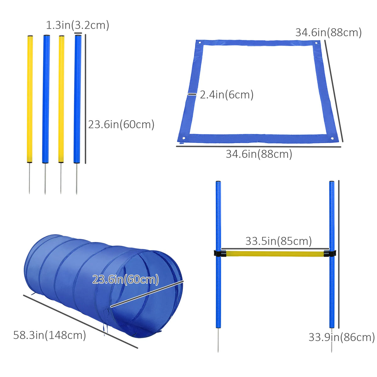 Dog Agility Starter Kit Pet Outdoor Exercise Training Set Tunnel 4 Weave Poles - Image 5