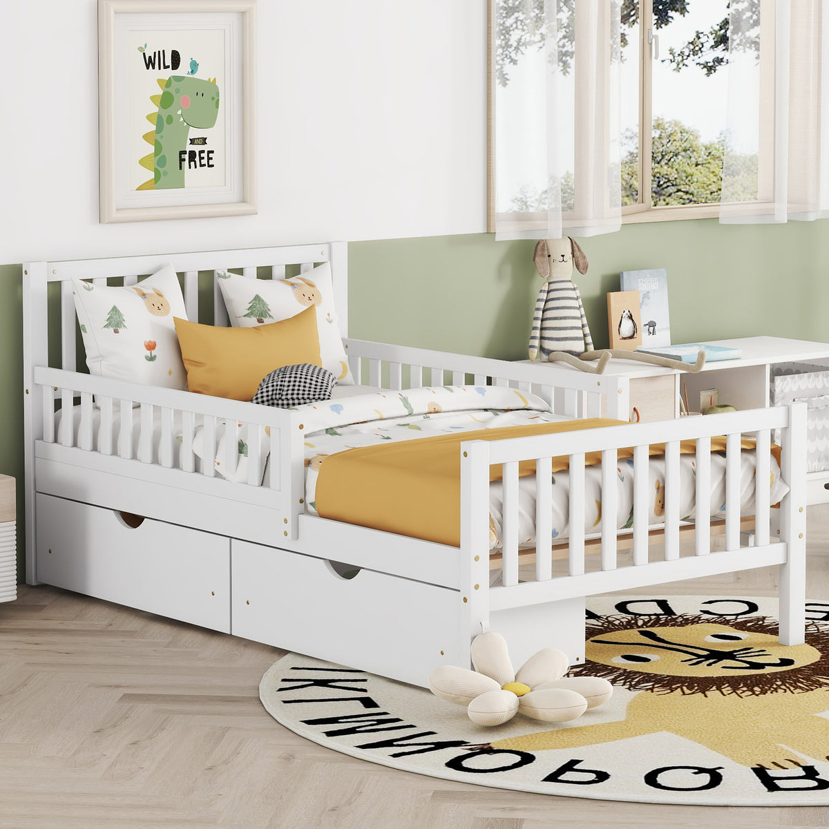 Twin Wood Platform Bed with Two Storage Drawers