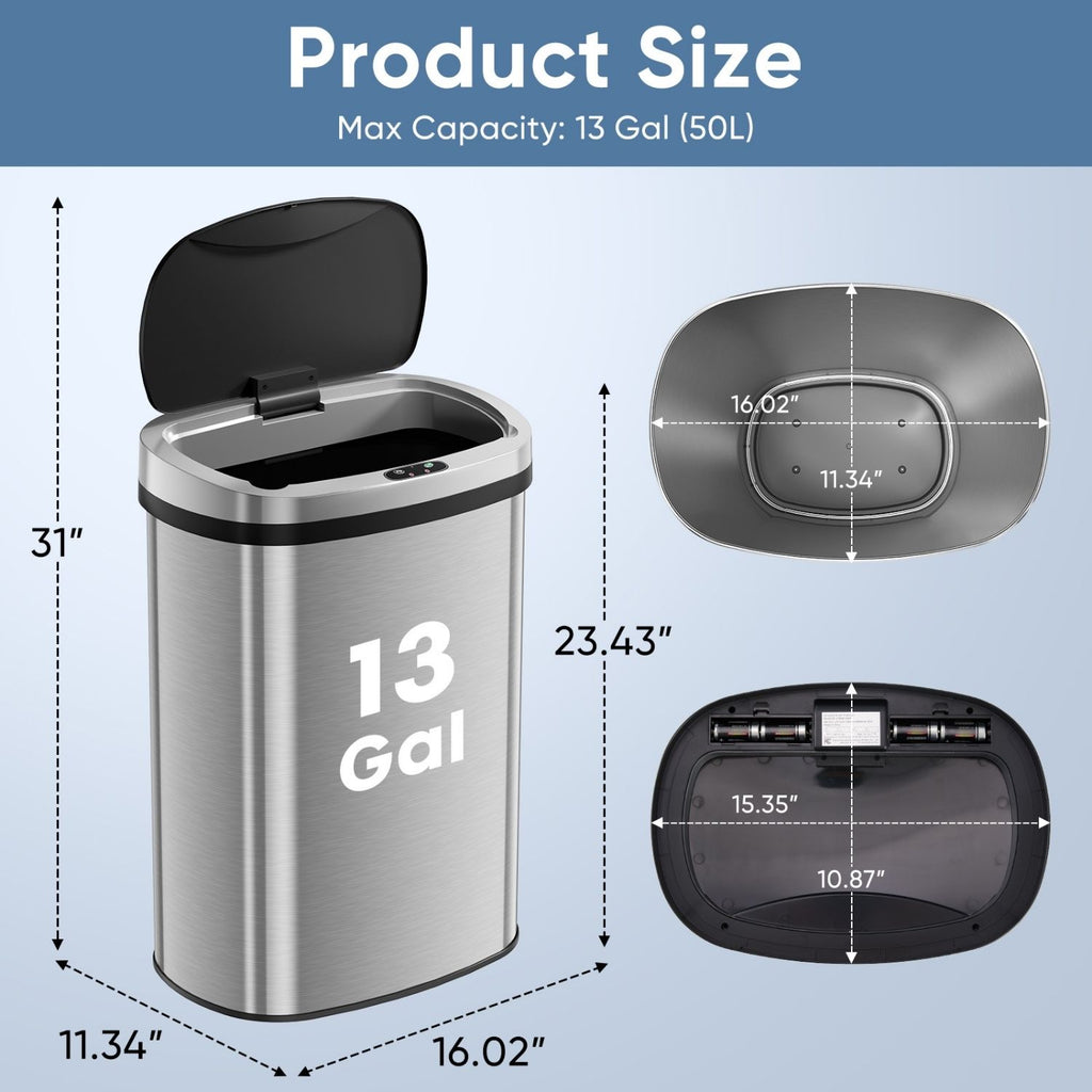 Stainless Steel Automatic Trash Can Sensor Activated Kitchen Trash Can With - Image 2