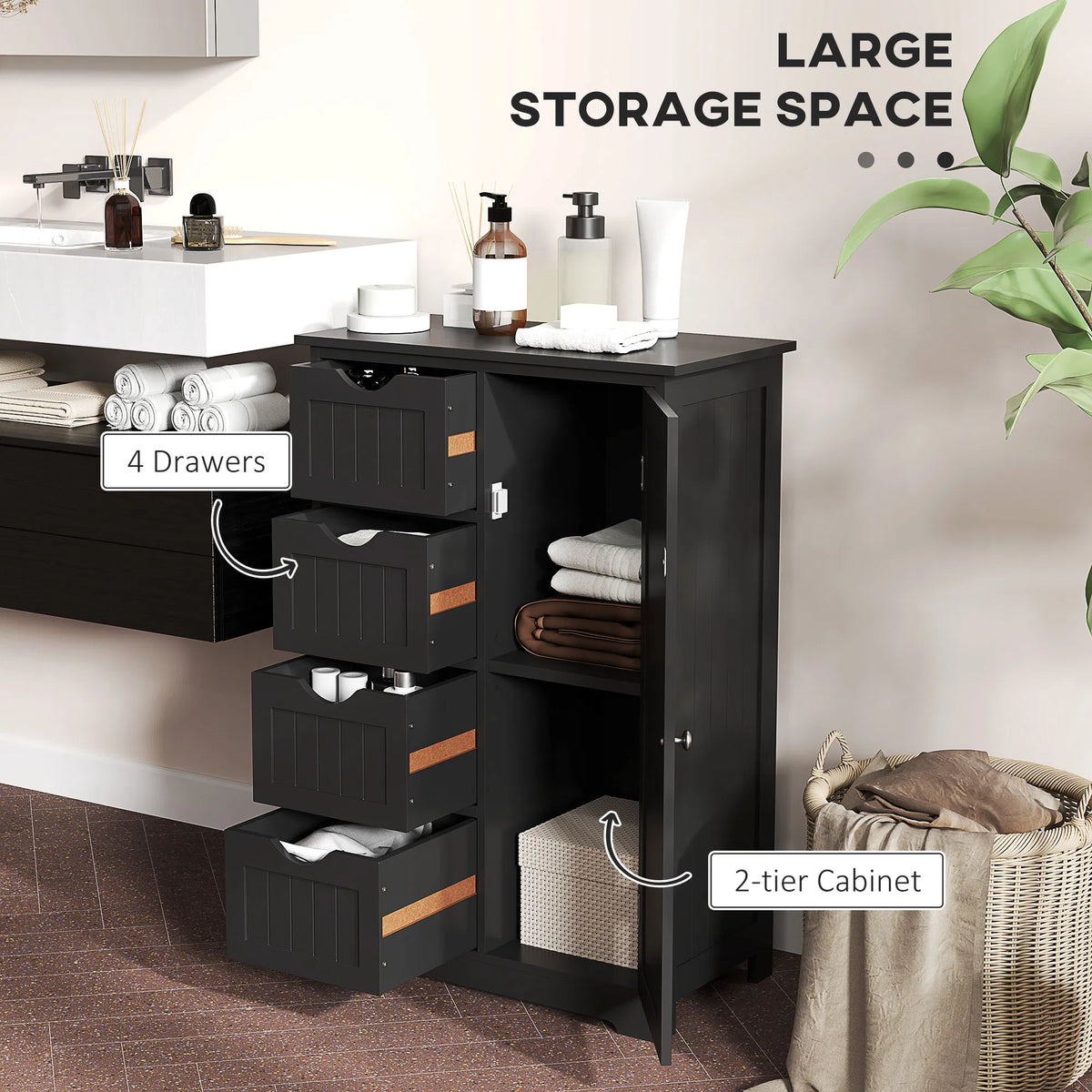 Bathroom Storage Cabinet Floor Cabinet with Adjustable Shelf and 4 Drawers - Image 5