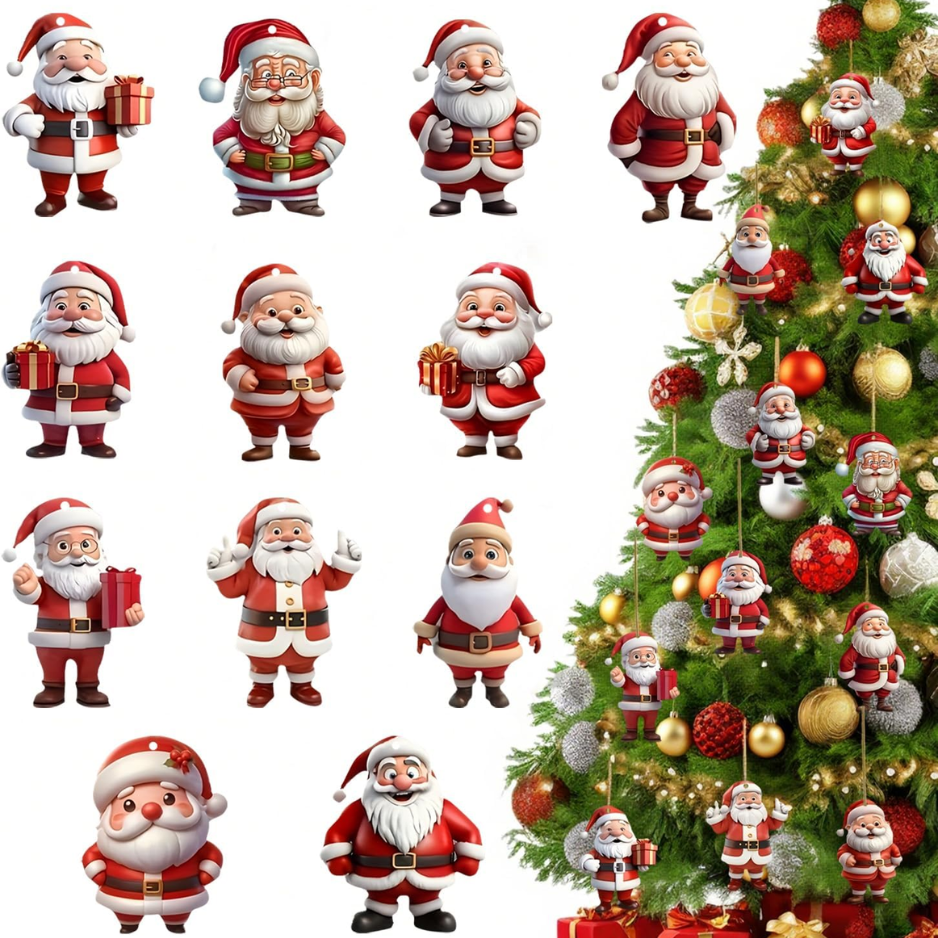 12 Pcs Christmas Tree Ornaments Funny Cartoon Santa Claus Designs Xmas Tree - Image 5