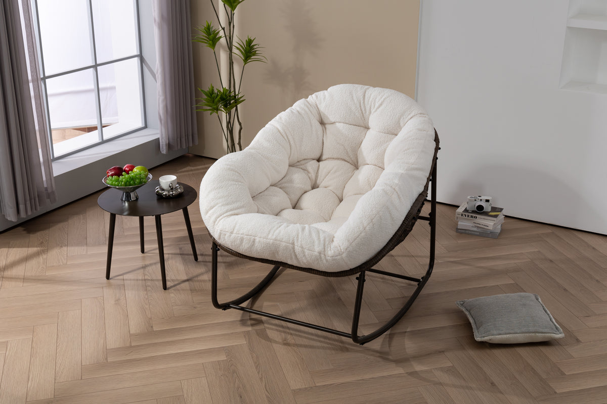 Outdoor Rattan Rocking Chair Padded Cushion Rocker Recliner For Front Porch - Image 3