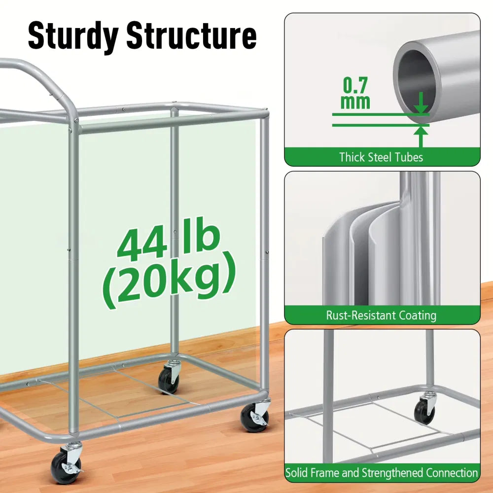 Laundry Hamper With Wheels 140L Rolling Section Removable Liner Handles - Image 2