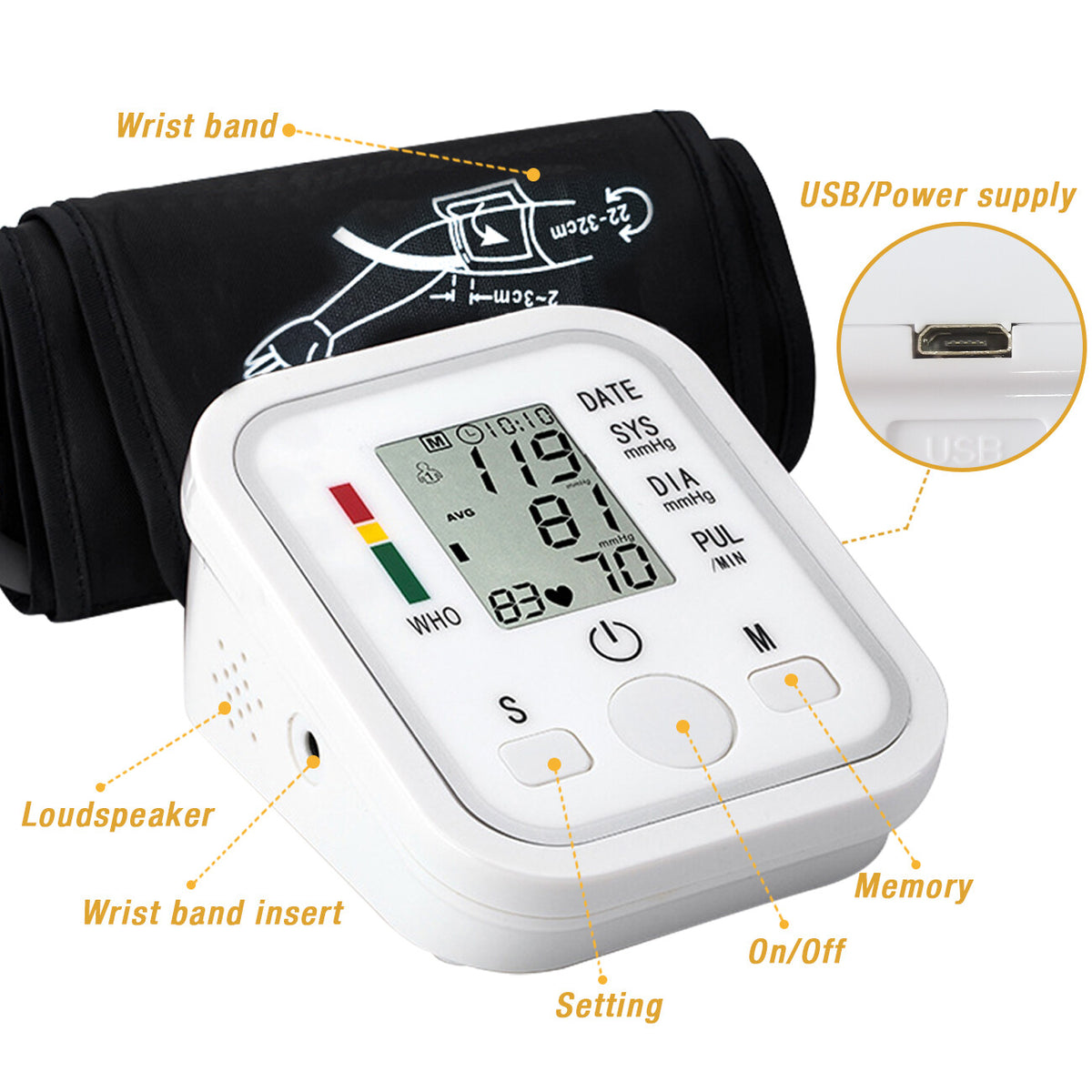 Automatic Digital Blood Pressure Monitor Upper Arm Machine Pulse Meter Cuff LCD - Image 2