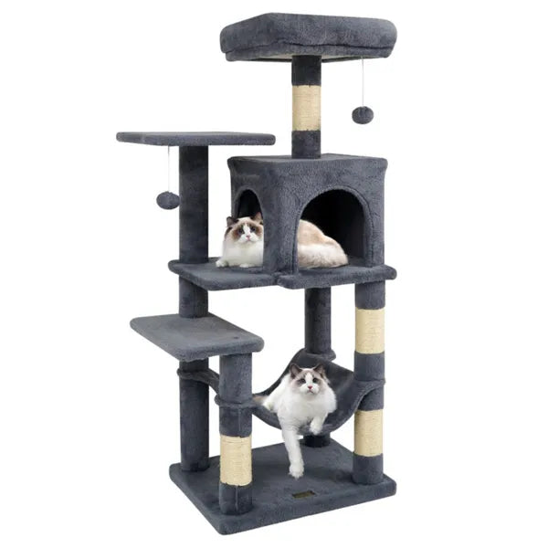 44" Multi Level Cat Tree With Spacious Top Perch 2 Door Condo & Hammock For