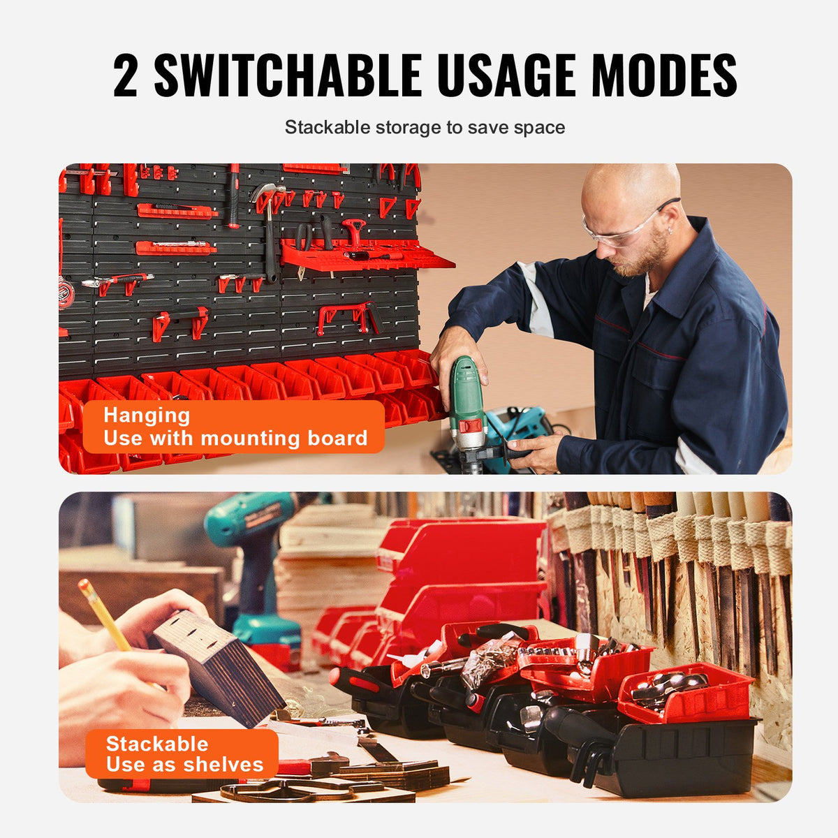 Wall Mounted Storage Bins 30 Bin Parts Rack Organizer for Nuts Bolts and Tools - Angle and Detail View