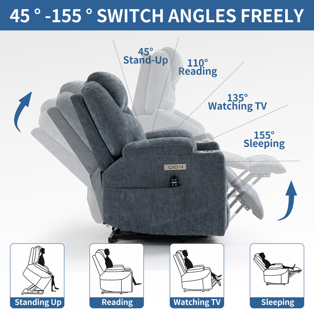 Up to 350 LBS Chenille Power Lift Recliner Chair Heavy Duty Motion Mechanism - Image 4