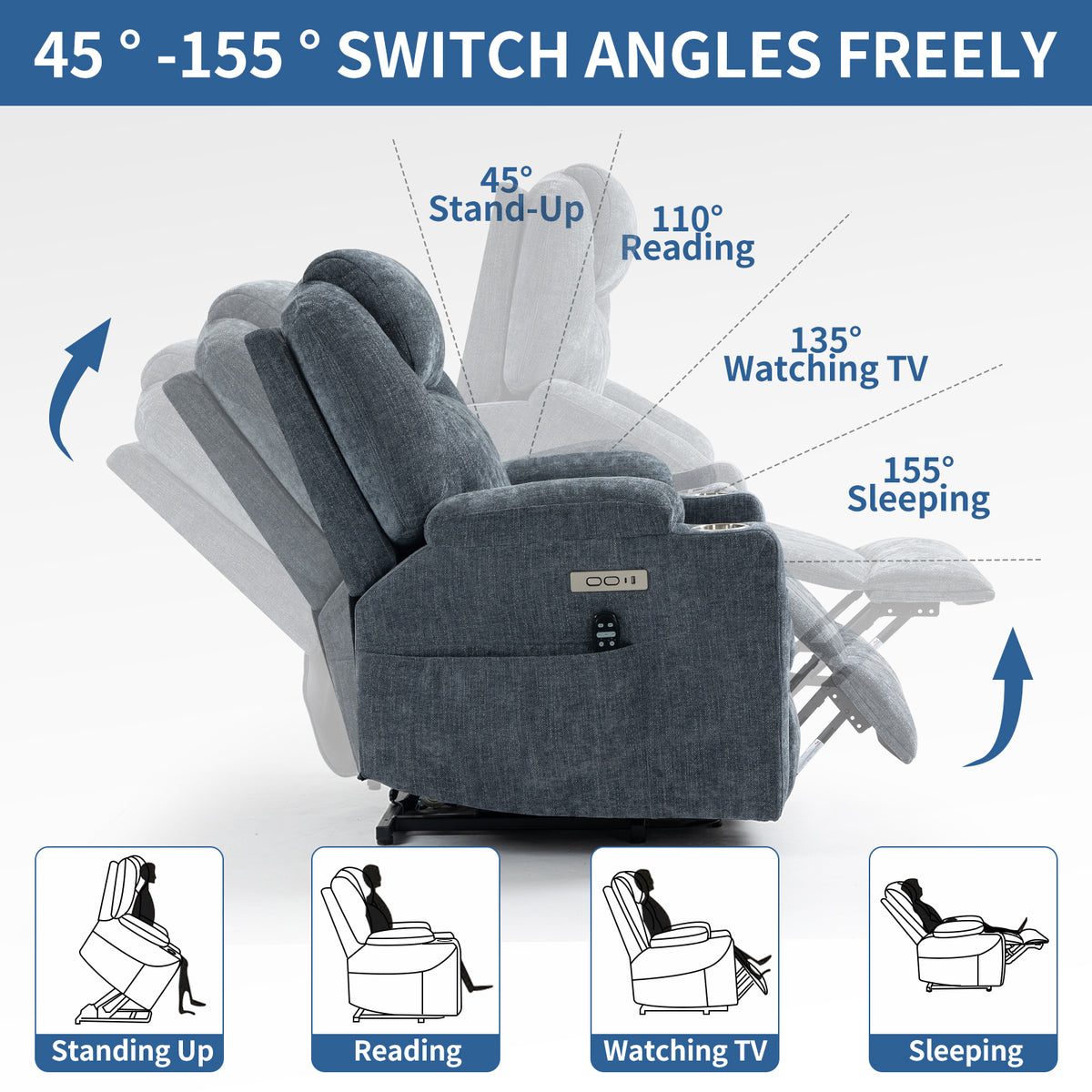 Up to 350 LBS Chenille Power Lift Recliner Chair Heavy Duty Motion Mechanism - Image 4
